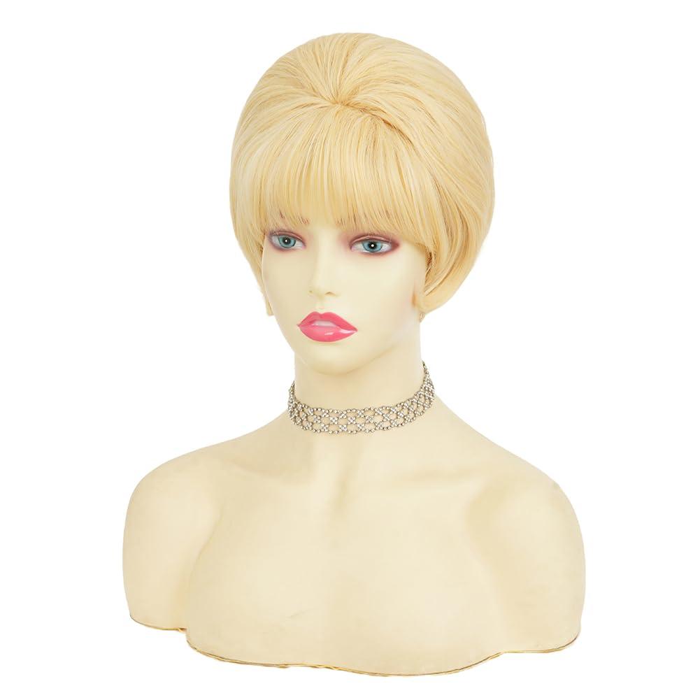 image:imageTseses Vintage Blonde Vintage Curly Wig for Women Bouffant Beehive 50s 60s Retro Wigs with Bangs Lady Cosplay Halloween Costume Hair WigShort Blonde