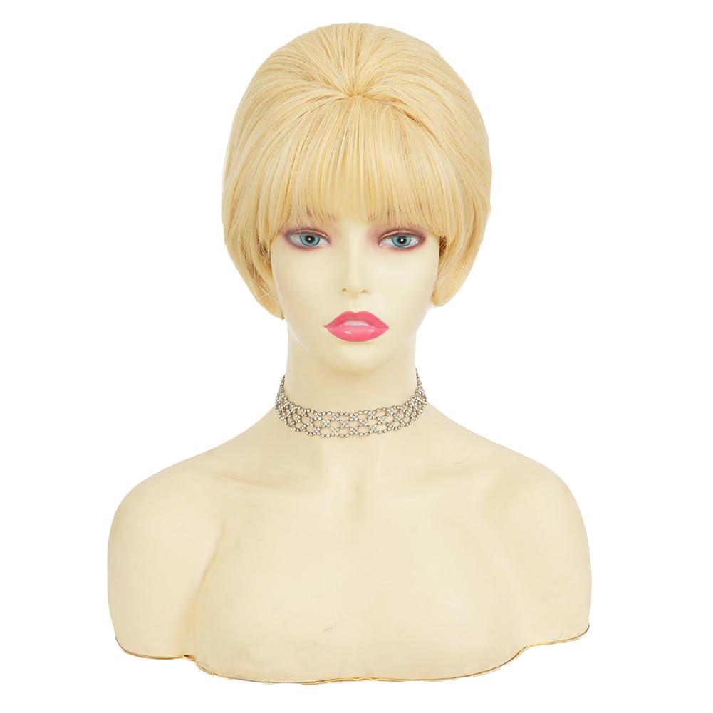 image:imageTseses Vintage Blonde Vintage Curly Wig for Women Bouffant Beehive 50s 60s Retro Wigs with Bangs Lady Cosplay Halloween Costume Hair WigShort Blonde