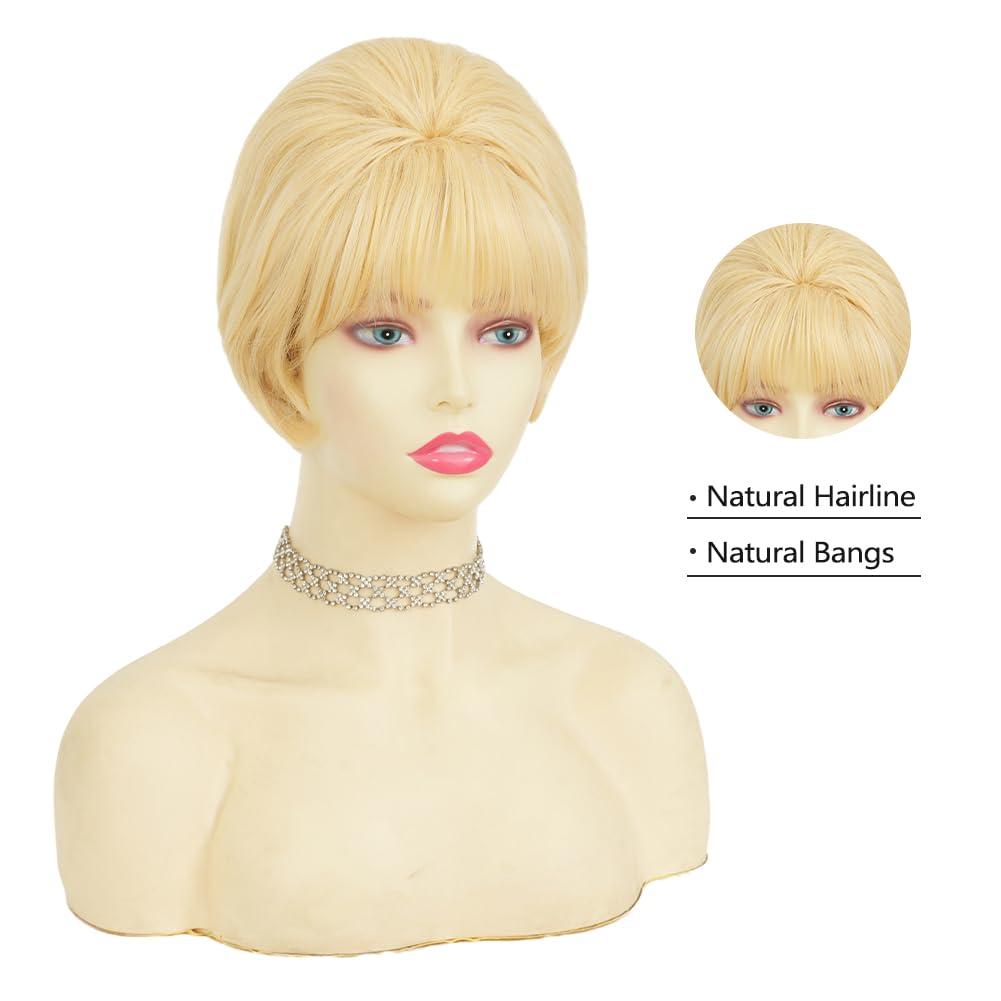 image:imageTseses Vintage Blonde Vintage Curly Wig for Women Bouffant Beehive 50s 60s Retro Wigs with Bangs Lady Cosplay Halloween Costume Hair WigShort Blonde