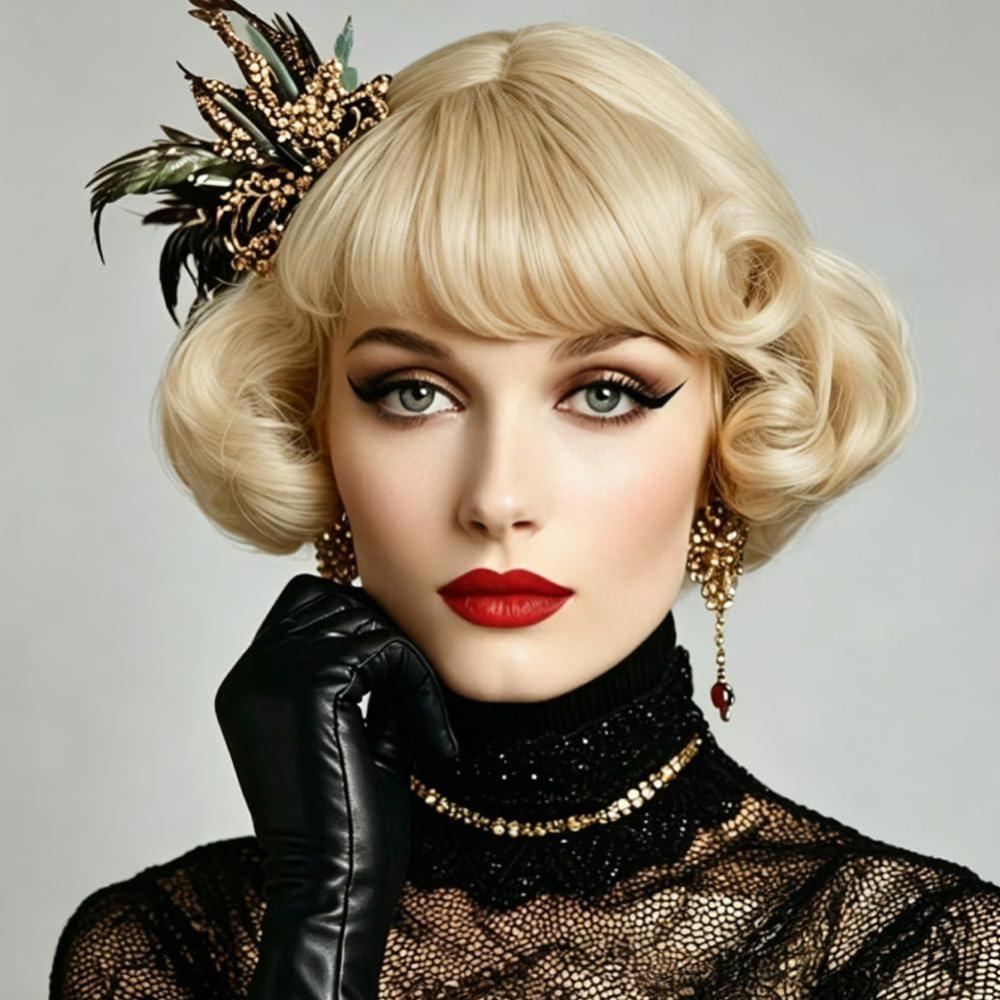 image:imageTseses Vintage Blonde Vintage Curly Wig for Women Bouffant Beehive 50s 60s Retro Wigs with Bangs Lady Cosplay Halloween Costume Hair WigBlonde Vintage