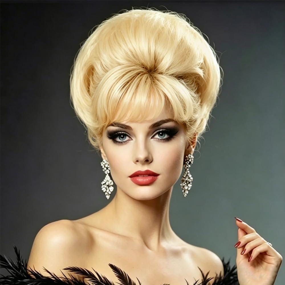 image:imageTseses Vintage Blonde Vintage Curly Wig for Women Bouffant Beehive 50s 60s Retro Wigs with Bangs Lady Cosplay Halloween Costume Hair WigShort Blonde