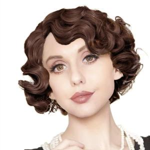 Tseses Vintage Blonde Vintage Curly Wig for Women Bouffant Beehive 50s 60s Retro Wigs with Bangs Lady Cosplay Halloween Costume Hair Wig(Brown)
