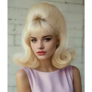 Tseses Vintage Blonde Vintage Curly Wig for Women Bouffant Beehive 50s 60s Retro Wigs with Bangs Lady Cosplay Halloween Costume Hair Wig(Curly Blonde)