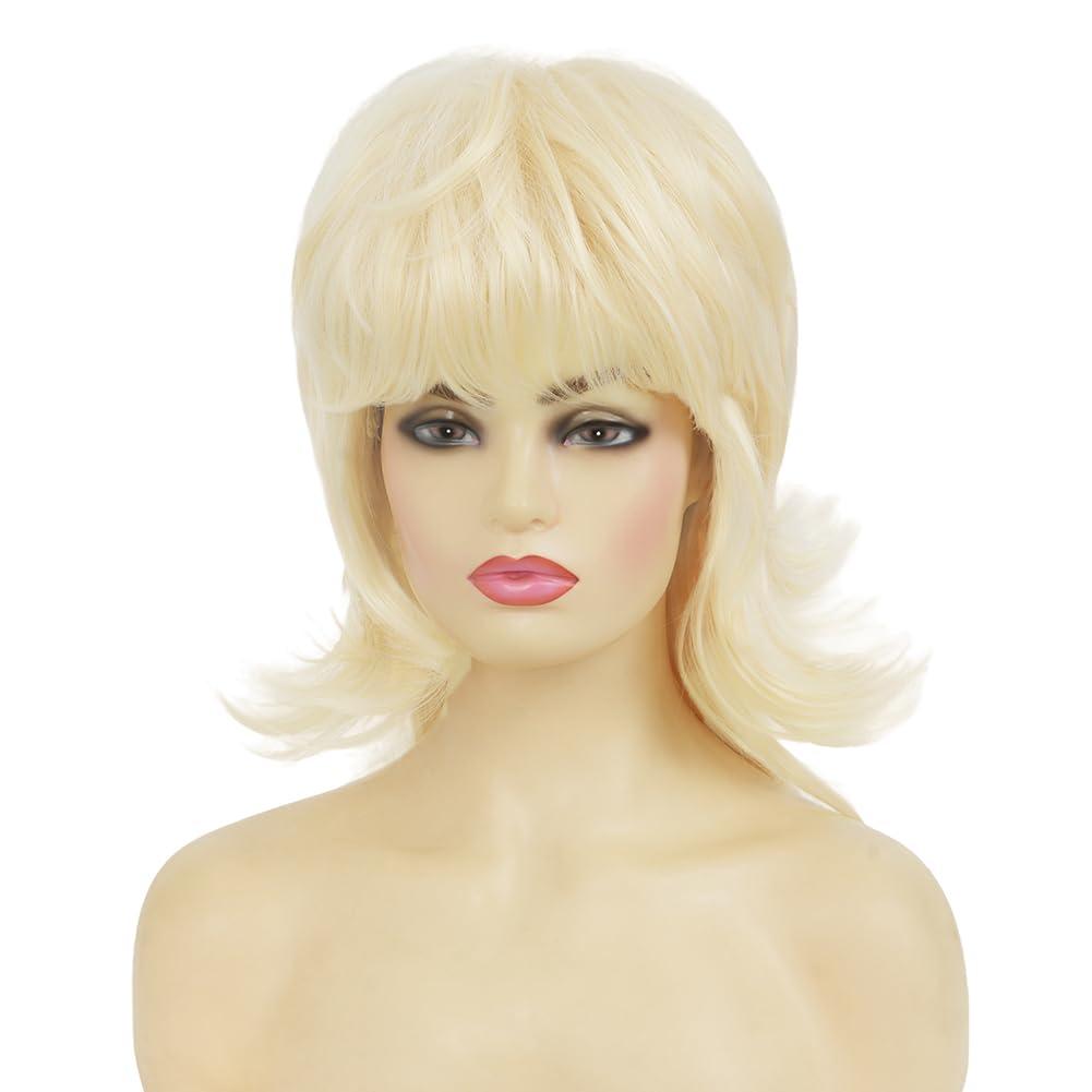 image:imageRetro Red Short Wig 50s 60s Wig for Women Bouffant Beehive Wigs with Bangs Synthetic Wigs for Halloween Costume Party UseBlonde
