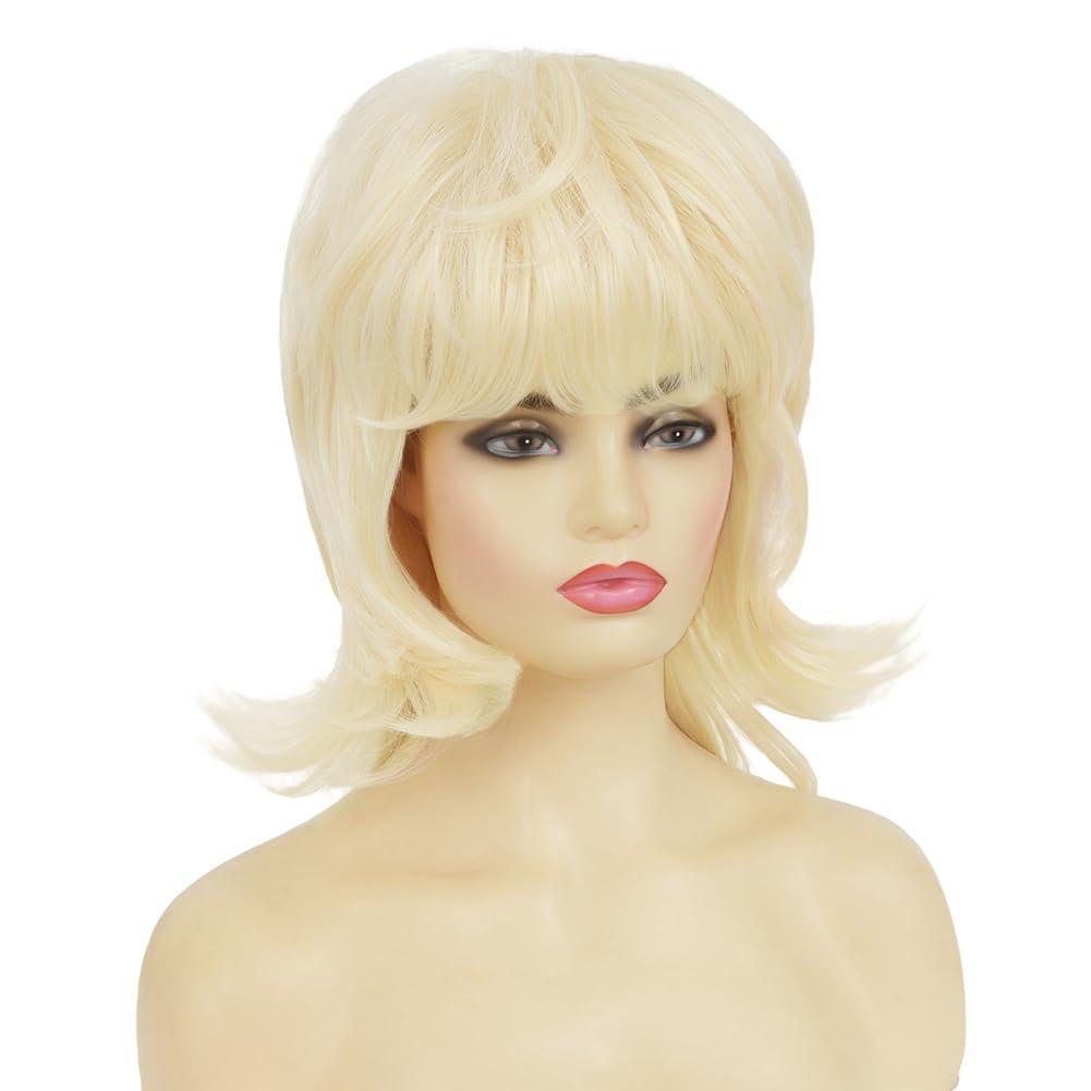 image:imageRetro Red Short Wig 50s 60s Wig for Women Bouffant Beehive Wigs with Bangs Synthetic Wigs for Halloween Costume Party UseBlonde