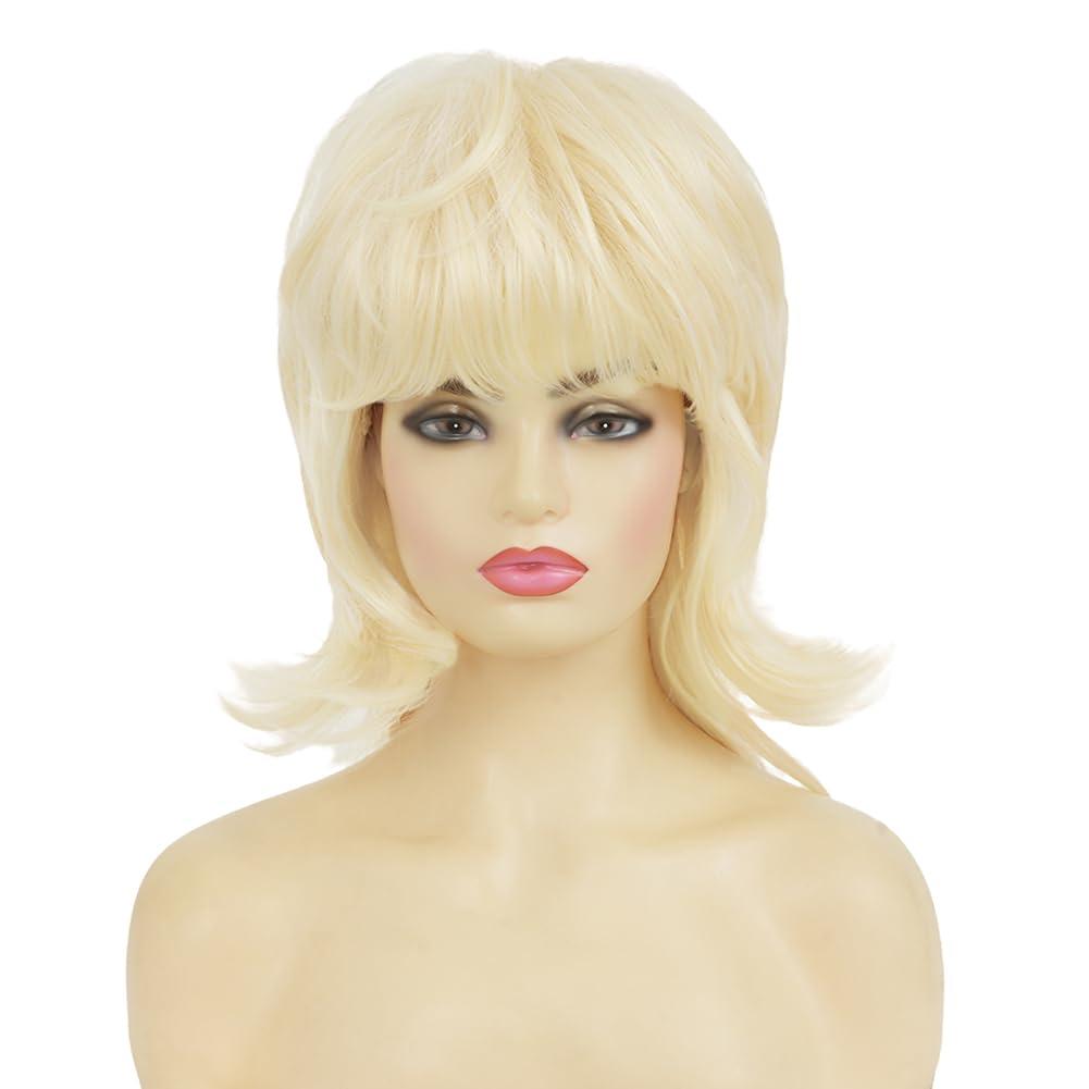 image:imageRetro Red Short Wig 50s 60s Wig for Women Bouffant Beehive Wigs with Bangs Synthetic Wigs for Halloween Costume Party UseBlonde