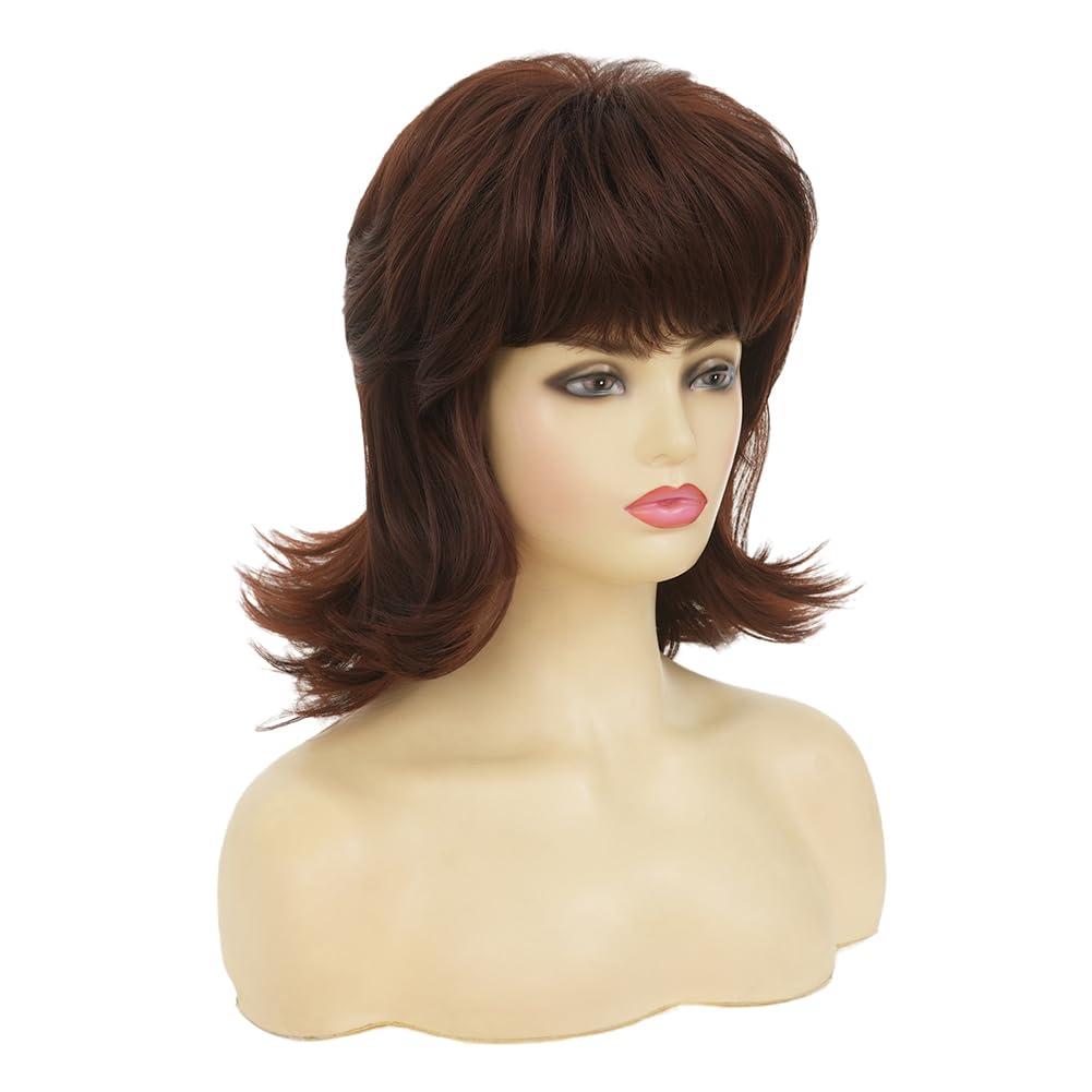 image:imageRetro Red Short Wig 50s 60s Wig for Women Bouffant Beehive Wigs with Bangs Synthetic Wigs for Halloween Costume Party UseDark Brown