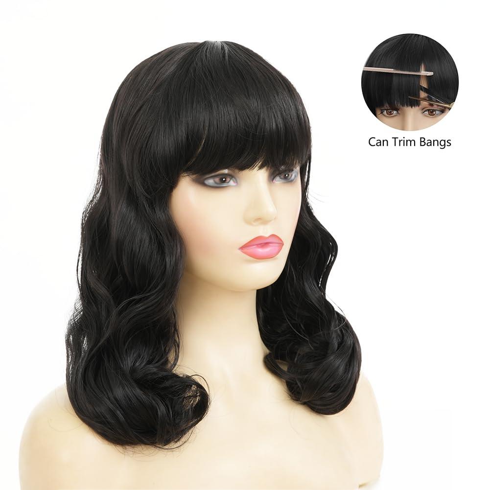 image:imageRetro Red Short Wig 50s 60s Wig for Women Bouffant Beehive Wigs with Bangs Synthetic Wigs for Halloween Costume Party UseFinger Black