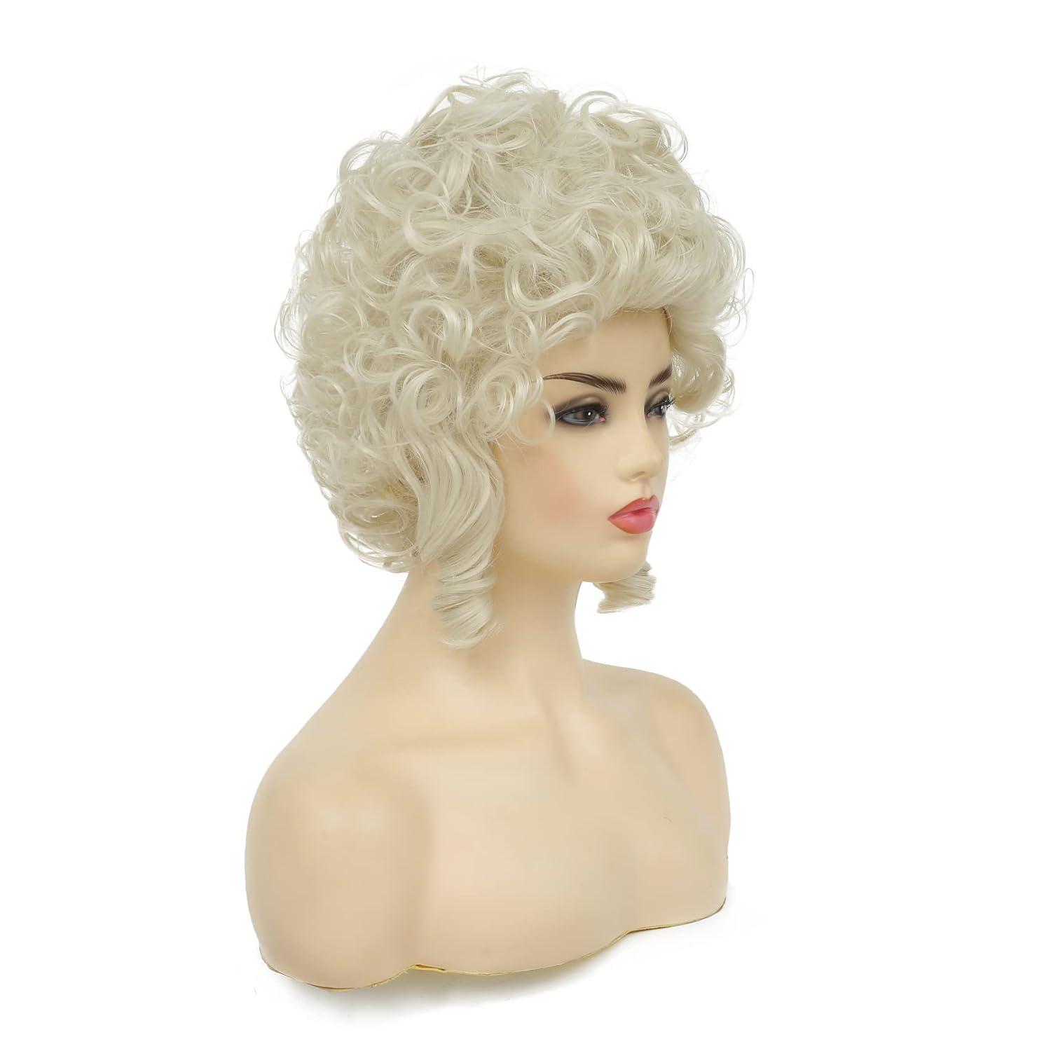 image:imageRetro Red Short Wig 50s 60s Wig for Women Bouffant Beehive Wigs with Bangs Synthetic Wigs for Halloween Costume Party UseLight Blonde
