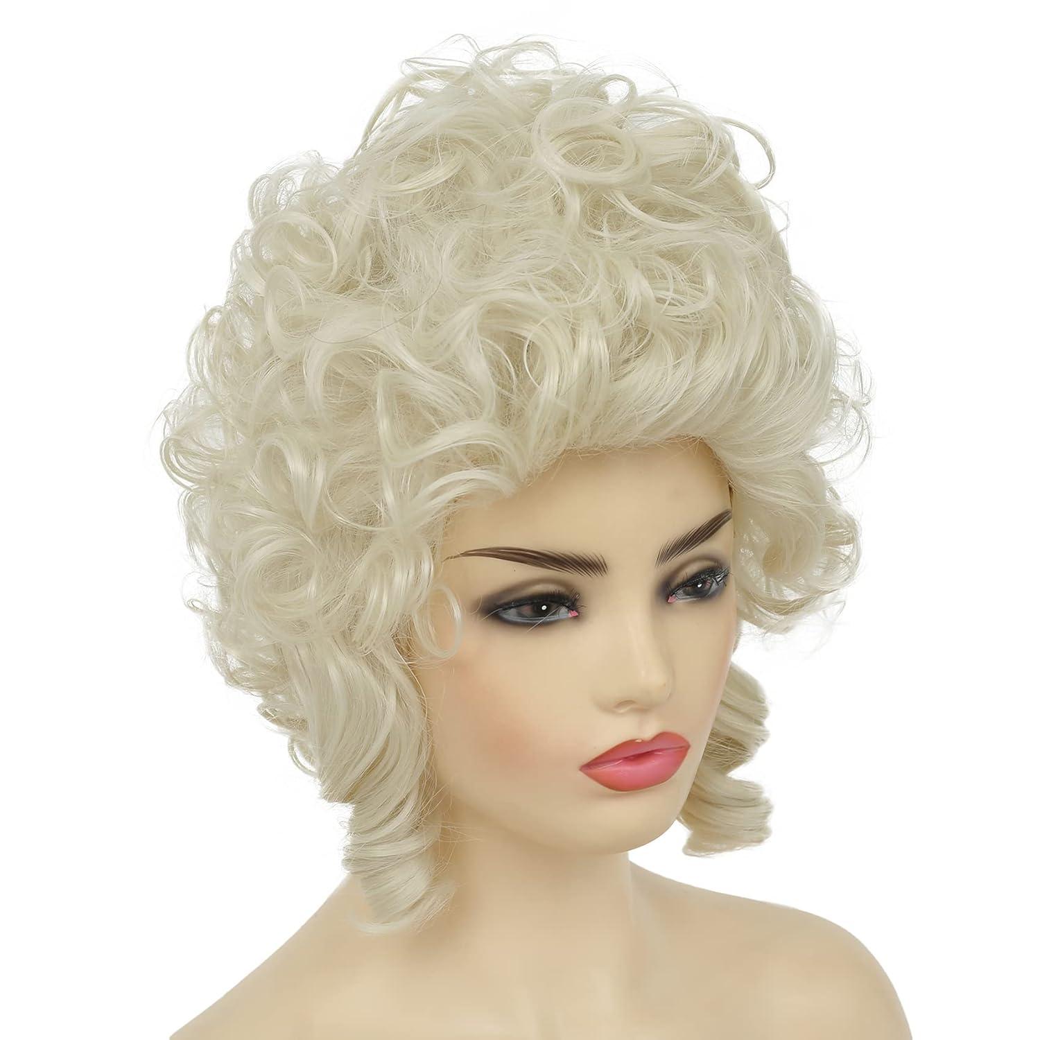 image:imageRetro Red Short Wig 50s 60s Wig for Women Bouffant Beehive Wigs with Bangs Synthetic Wigs for Halloween Costume Party UseLight Blonde