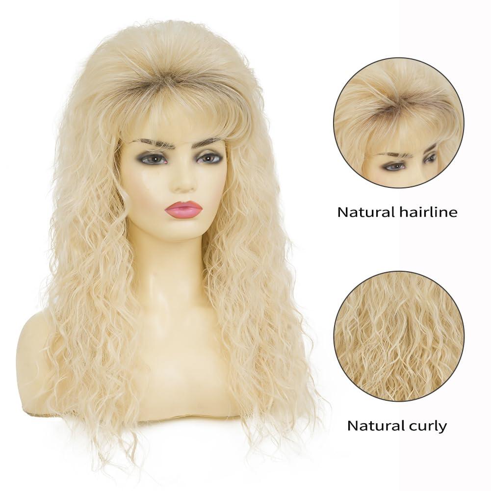 image:imageRetro Red Short Wig 50s 60s Wig for Women Bouffant Beehive Wigs with Bangs Synthetic Wigs for Halloween Costume Party UseLong Blonde