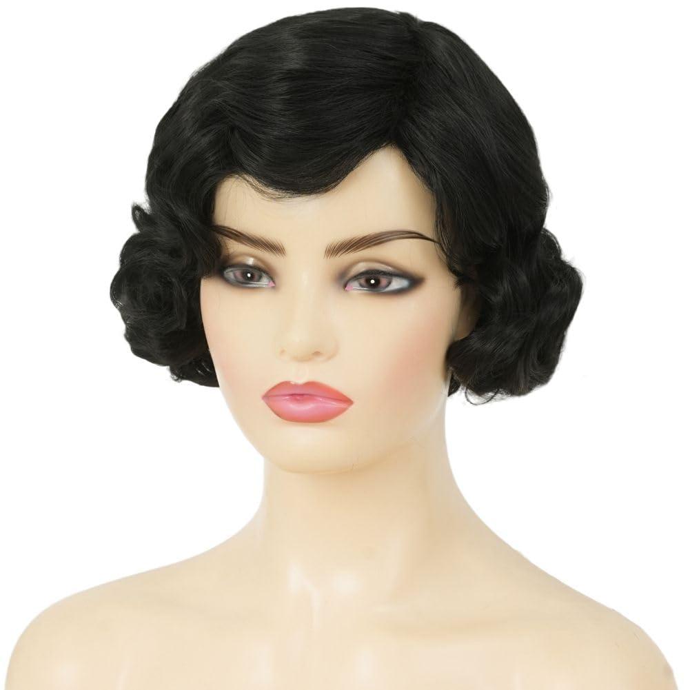 image:imageShort Black 1920s Wig for Women Finger Wave Curly Synthetic Flapper Wig Halloween Cosplay Costume Vintage Party Use