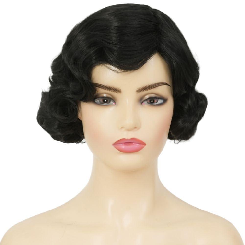 image:imageShort Black 1920s Wig for Women Finger Wave Curly Synthetic Flapper Wig Halloween Cosplay Costume Vintage Party Use