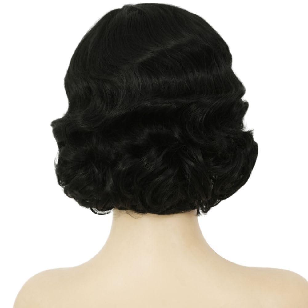 image:imageShort Black 1920s Wig for Women Finger Wave Curly Synthetic Flapper Wig Halloween Cosplay Costume Vintage Party Use
