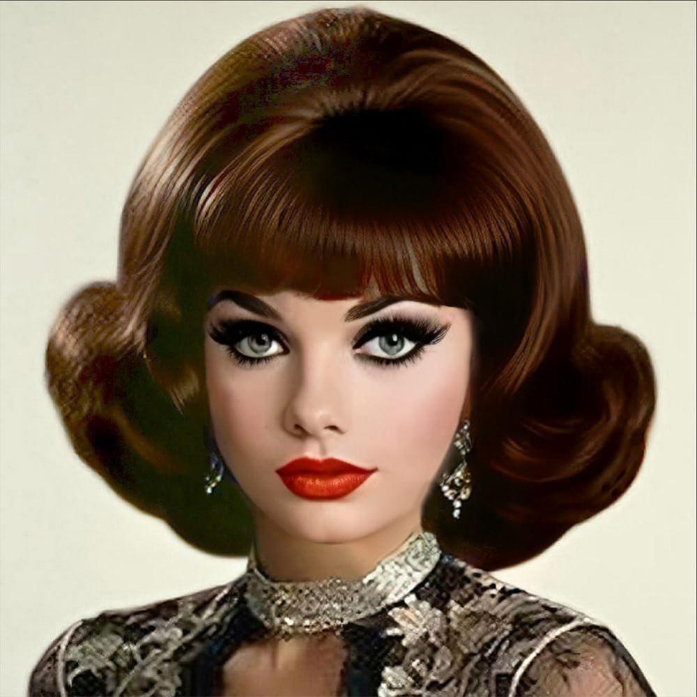image:imageRetro Red Short Wig 50s 60s Wig for Women Bouffant Beehive Wigs with Bangs Synthetic Wigs for Halloween Costume Party UseShort Brown