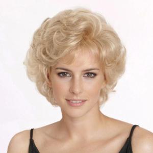 Blond Short Curly Wigs for Women Fluffy Layered Hair Wig with Bangs Synthetic Fiber Wig for Daily Party Cosplay Halloween Use(Blonde2)