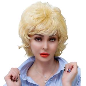 Blond Short Curly Wigs for Women Fluffy Layered Hair Wig with Bangs Synthetic Fiber Wig for Daily Party Cosplay Halloween Use(Short Blond)