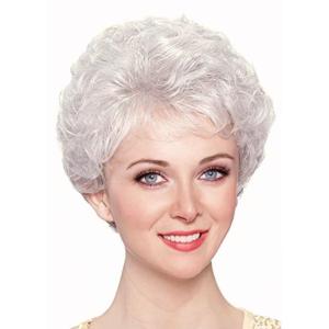 Blond Short Curly Wigs for Women Fluffy Layered Hair Wig with Bangs Synthetic Fiber Wig for Daily Party Cosplay Halloween Use(White)
