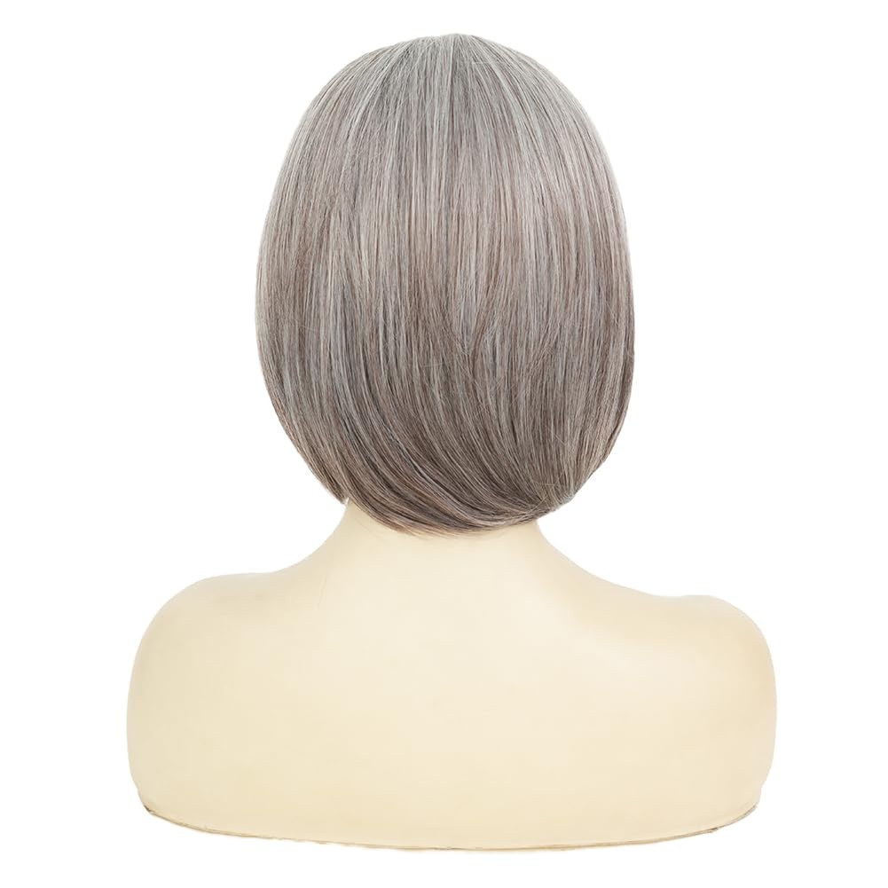 image:imageTseses Women Grey Mixed White Wig Short Salt and Pepper Straight Bob Hair Wigs Natural Hairline Synthetic Wig for WomenStraight Grey