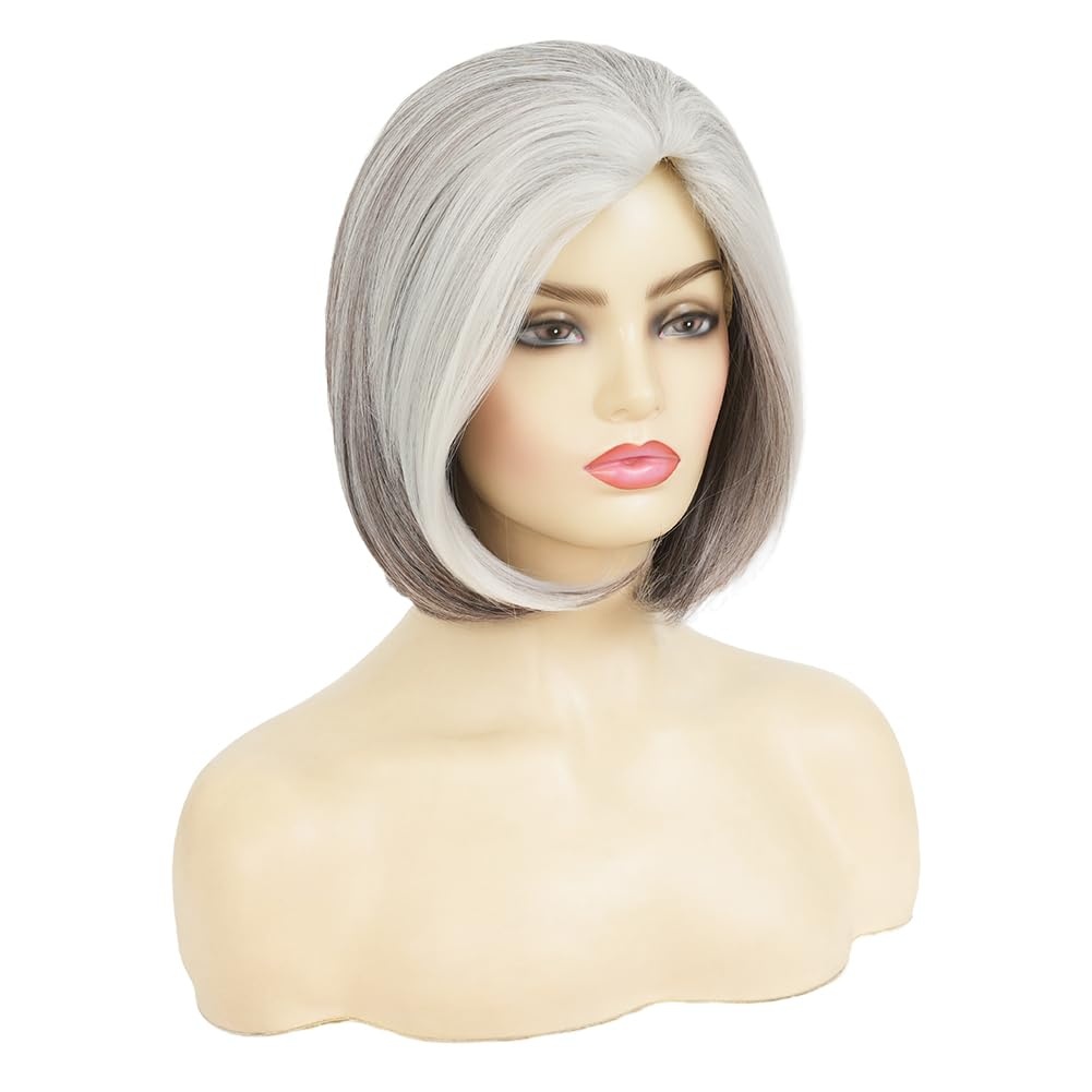 image:imageTseses Women Grey Mixed White Wig Short Salt and Pepper Straight Bob Hair Wigs Natural Hairline Synthetic Wig for WomenStraight Grey