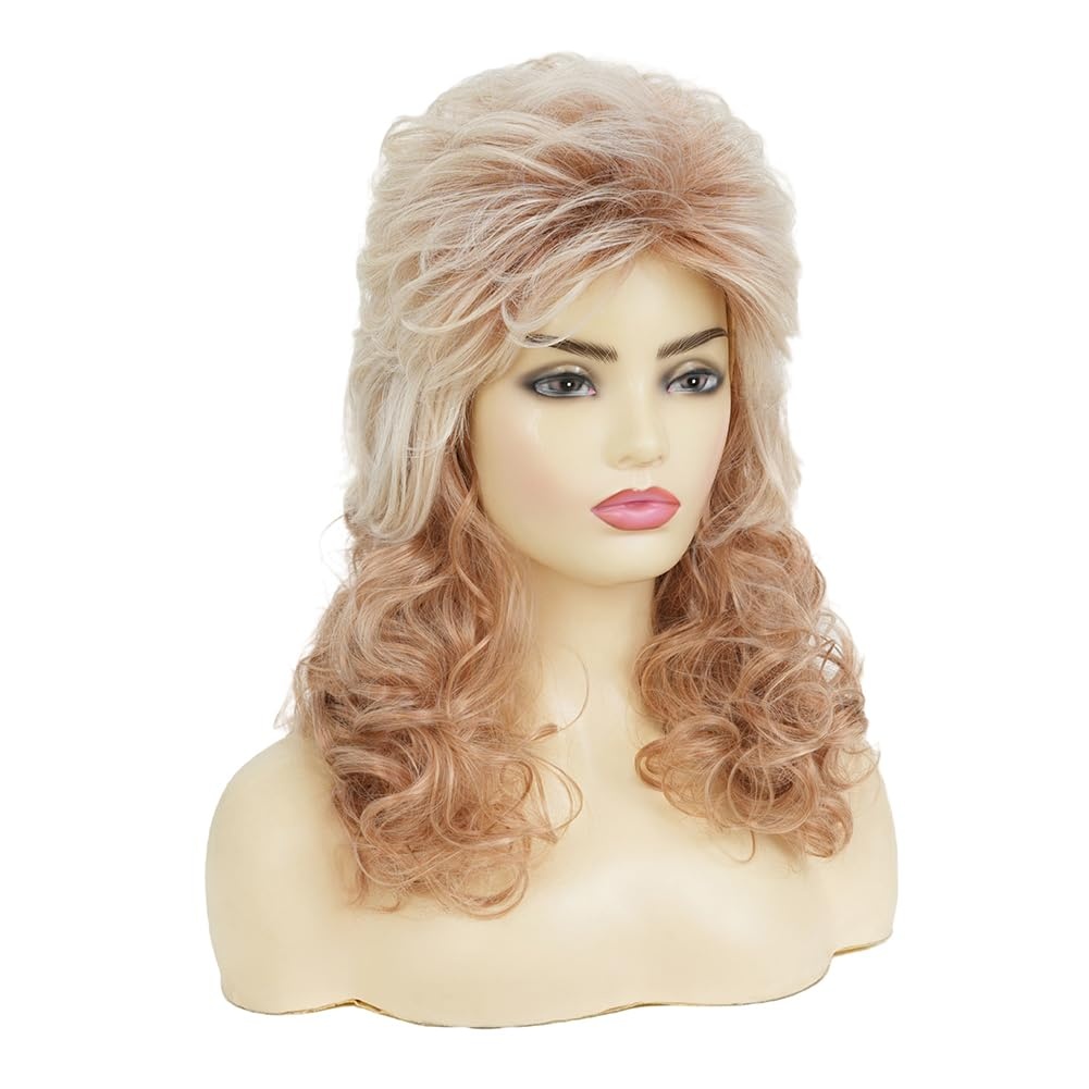 image:imageTseses Blonde Curly Wig for Women 70s 80s Rocker Punk Wigs with Bangs Shoulder Length Hair Synthetic Fiber Wigs for Halloween Costume Party Use