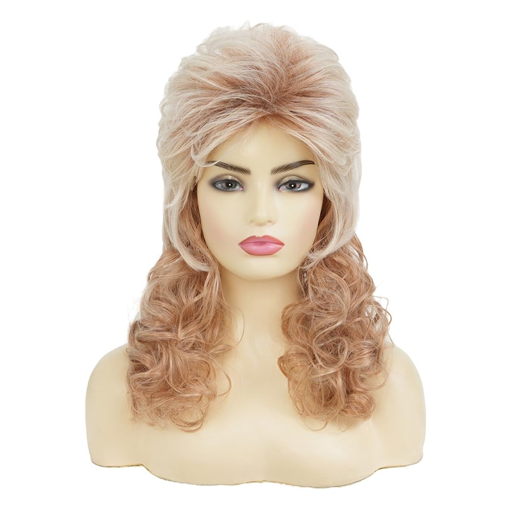 image:imageTseses Blonde Curly Wig for Women 70s 80s Rocker Punk Wigs with Bangs Shoulder Length Hair Synthetic Fiber Wigs for Halloween Costume Party Use