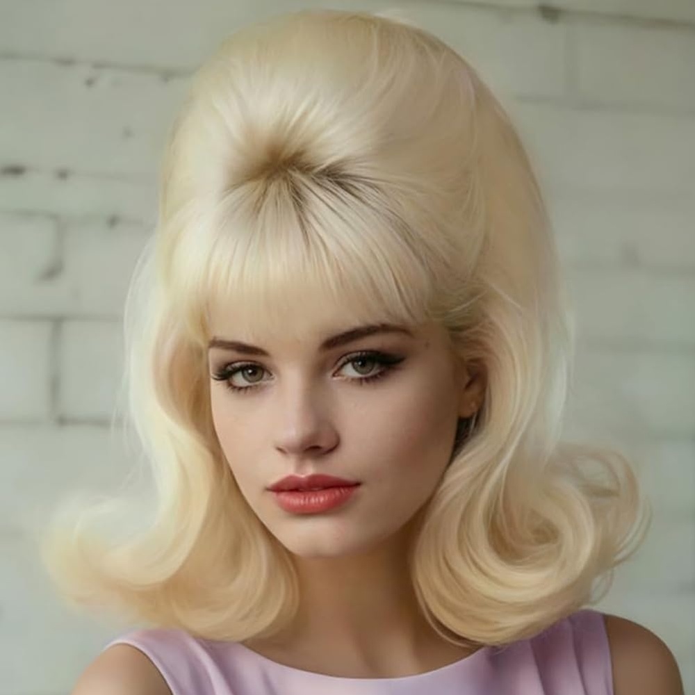 image:imageTseses Women Black Retro Curly Wig 1950s 60s Big Wave Wig Retro Victory Rolls Synthetic Wig for Halloween Cosplay Daily Wear UseCurly Blonde