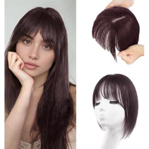 Frange a Clip Cheveux Naturel Français Bangs Pince Extensions de Franges Épais Neat avec Tempes pour Femmes Filles(Brun foncé)(Brun foncé)