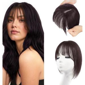 Frange a Clip Cheveux Naturel Français Bangs Pince Extensions de Franges Épais Neat avec Tempes pour Femmes Filles(Brun foncé)(Brun-noir)
