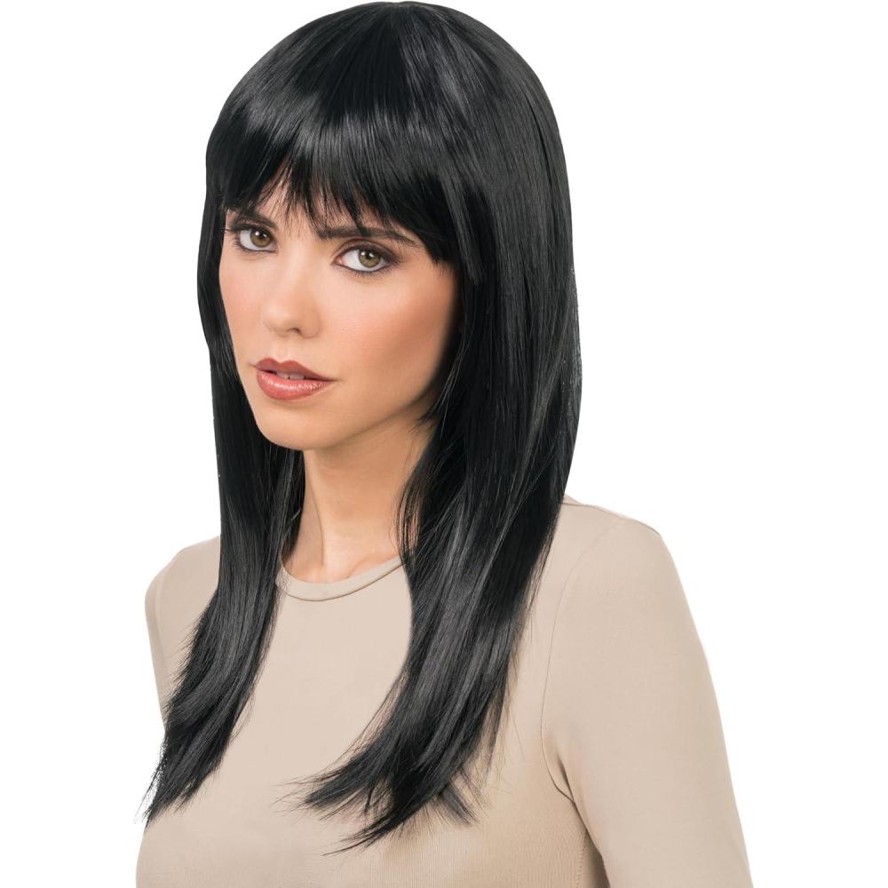 imageChaks Perruque avec frange 58 cm de cheveux synthtiques raides pour femmes cosplay carnaval festivalNoir