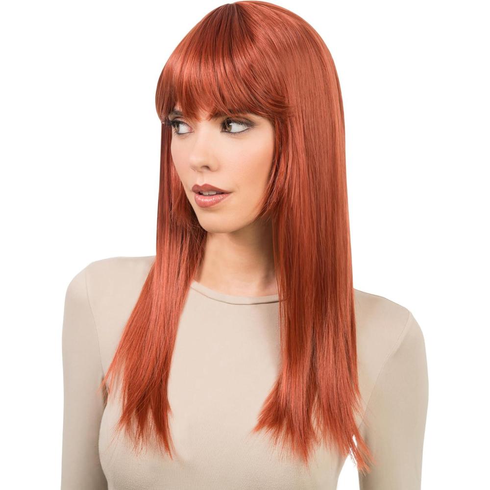 imageChaks Perruque avec frange 58 cm de cheveux synthtiques raides pour femmes cosplay carnaval festivalRouge