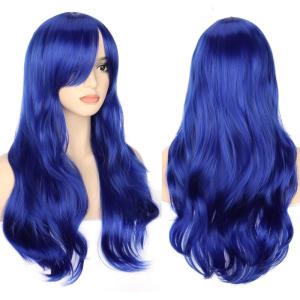 28&Prime; 70 cm Blond Cosplay Bouclé Perruque Femme, Longue Ondulée Synthétique Cheveux Cosplay Wig Anime Parti Halloween Perruques(Bleu)