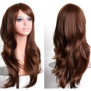 28&Prime; 70 cm Blond Cosplay Bouclé Perruque Femme, Longue Ondulée Synthétique Cheveux Cosplay Wig Anime Parti Halloween Perruques(Brun foncé)