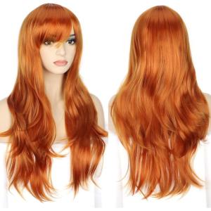 28&Prime; 70 cm Blond Cosplay Bouclé Perruque Femme, Longue Ondulée Synthétique Cheveux Cosplay Wig Anime Parti Halloween Perruques(Gingembre)