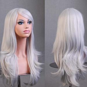 28&Prime; 70 cm Blond Cosplay Bouclé Perruque Femme, Longue Ondulée Synthétique Cheveux Cosplay Wig Anime Parti Halloween Perruques(Gris argenté)