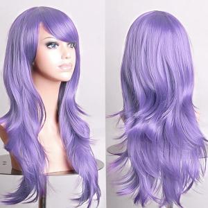 28&Prime; 70 cm Blond Cosplay Bouclé Perruque Femme, Longue Ondulée Synthétique Cheveux Cosplay Wig Anime Parti Halloween Perruques(Lavande Violet)