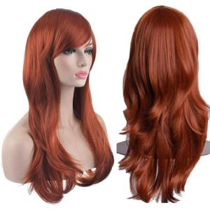 28&Prime; 70 cm Blond Cosplay Bouclé Perruque Femme, Longue Ondulée Synthétique Cheveux Cosplay Wig Anime Parti Halloween Perruques(Marron)