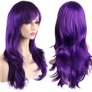 28&Prime; 70 cm Blond Cosplay Bouclé Perruque Femme, Longue Ondulée Synthétique Cheveux Cosplay Wig Anime Parti Halloween Perruques(Pourpre)