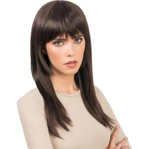 Chaks – Perruque avec frange, 58 cm de cheveux synthétiques raides pour femmes, cosplay, carnaval, festival(Marron)