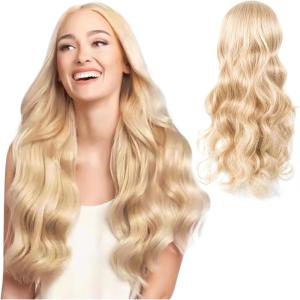 Longue Perruque Blond Ondulée pour Femmes, 27&Prime;/70cm Longs Cheveux Synthétiques Bouclés Perruques Raie Moyenne Blonde, Longue Bouclés Perruque de Cheveux pour Cosplay Tenue Quotidienne