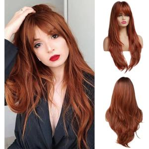 Longue Perruque Droite Noire pour Femmes Cheveux Synthétiques Perruque Résistante à la Chaleur pour Utilisation Quotidienne Halloween Fête Cosplay(Auburn (015))