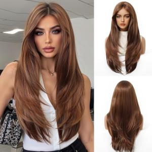 Longue Perruque Droite Noire pour Femmes Cheveux Synthétiques Perruque Résistante à la Chaleur pour Utilisation Quotidienne Halloween Fête Cosplay(Gingembre (8297-1))