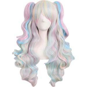 MapofBeauty 28&Prime;/70cm Longue Bouclé Femmes Tressé Perruques (Noir Bleu)(Multi-Coloré)