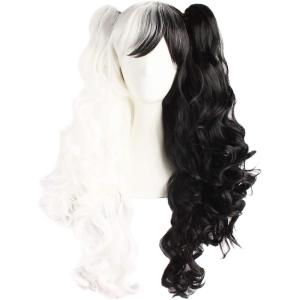 MapofBeauty 28&Prime;/70cm Longue Bouclé Femmes Tressé Perruques (Noir Bleu)(Noir/Blanc/Gris)