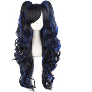 MapofBeauty 28&Prime;/70cm Longue Bouclé Femmes Tressé Perruques (Noir Bleu)(Noir/Bleu)