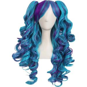 MapofBeauty 28&Prime;/70cm Longue Bouclé Femmes Tressé Perruques (Noir Bleu)(Sombre Violet/Cyan Bleu)