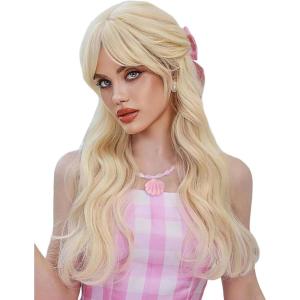PORSMEER Daenerys Dragon Queen Cosplay Perruque Long Bouclé Ondulé Tresses Cheveux Blonde Perruques pour Femmes Costume Halloween Fête (Blond Clair)(Barbi + ensemble 4 pièces)