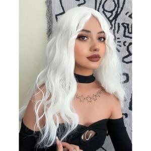 PORSMEER Daenerys Dragon Queen Cosplay Perruque Long Bouclé Ondulé Tresses Cheveux Blonde Perruques pour Femmes Costume Halloween Fête (Blond Clair)(Blanche)