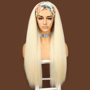 Sapphirewigs Perruque synthétique blonde pour femme – Sans colle – Yaki clair – Résistante à la chaleur – 66 cm(613 Blond)