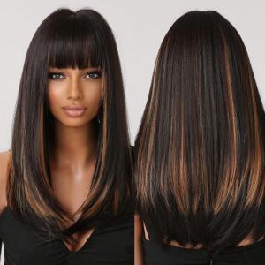 Allbell ondulé blond clair longue perruque avec frange résistant à la chaleur synthétique perruque naturelle pour les femmes Everyday Party Apparel(Blond mélangé noir)
